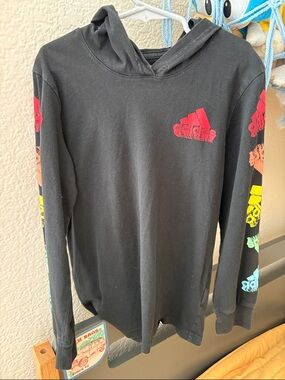 adidas Black Hoodie with Neon Multicolor Sleeve Logos